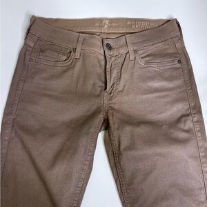 7 For All Mankind Cropped Skinny Jeans in Metallic Taupe